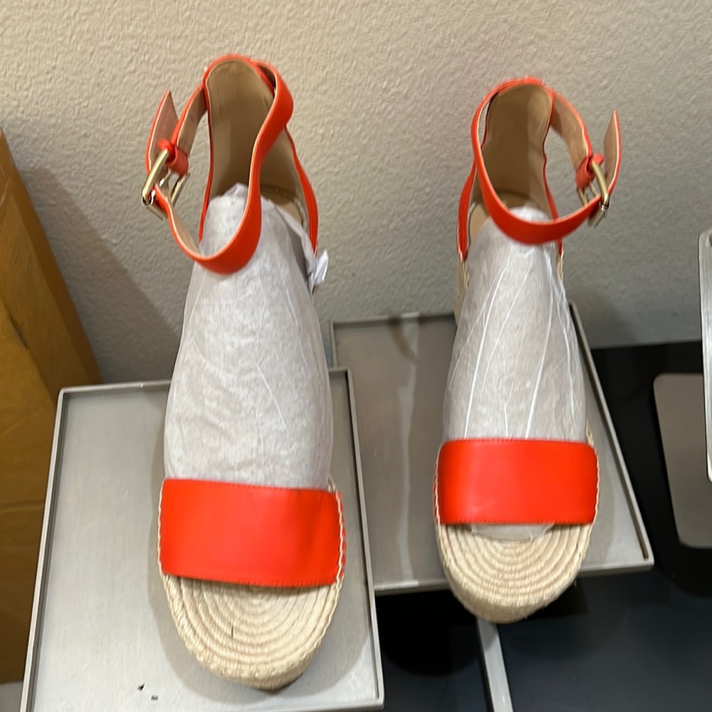 J. CREW Espadrille Leather Red Platform Wedges Rare Size 12!